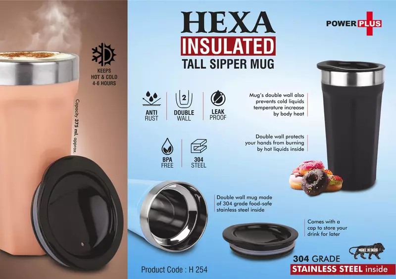 Hexa Insulated : Tall sipper mug with temperature retention