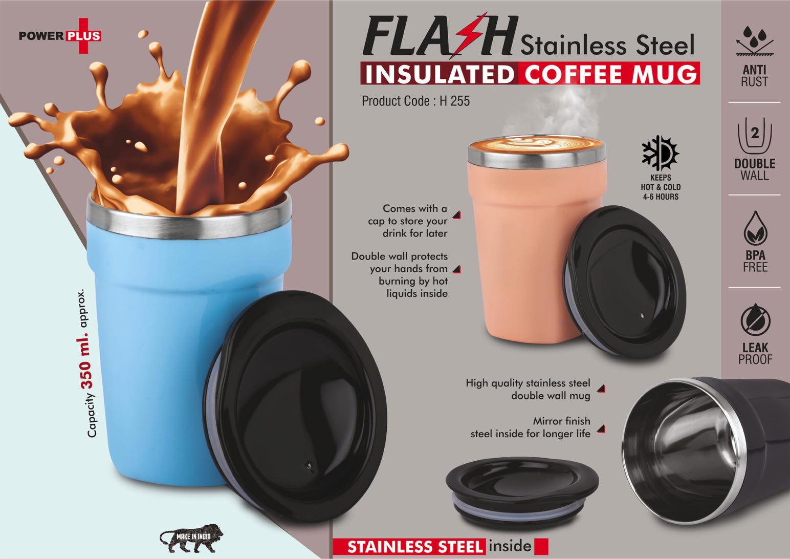 Flash Insulated : Stainless Steel Coffee mug with temperature retention | Leak Proof