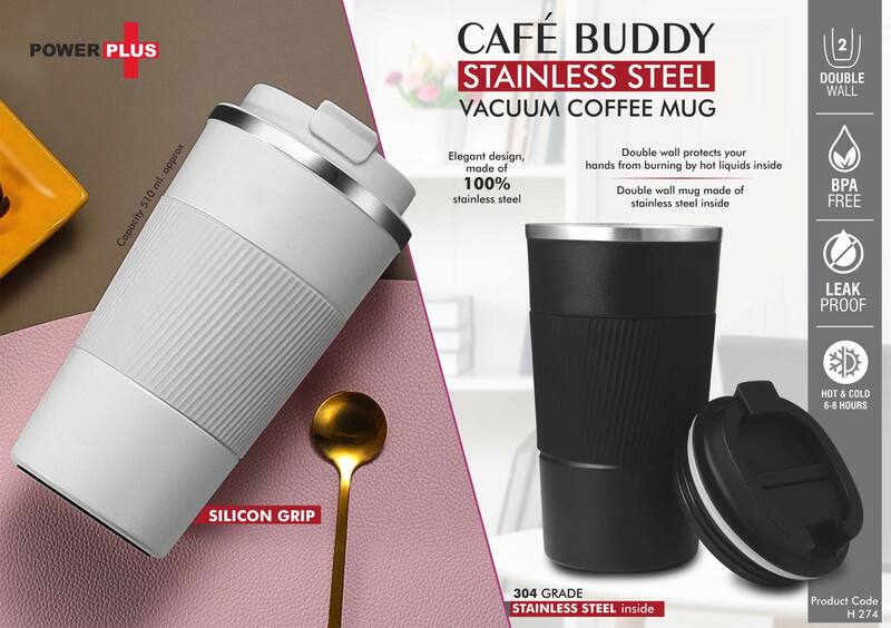 Cafe Buddy: Stainless Steel Vacuum coffee mug with Silicon Grip