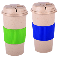 Tall Bamboo Coffee mug: Eco friendly mug with flip top Lid and Anti-Scald sleeve