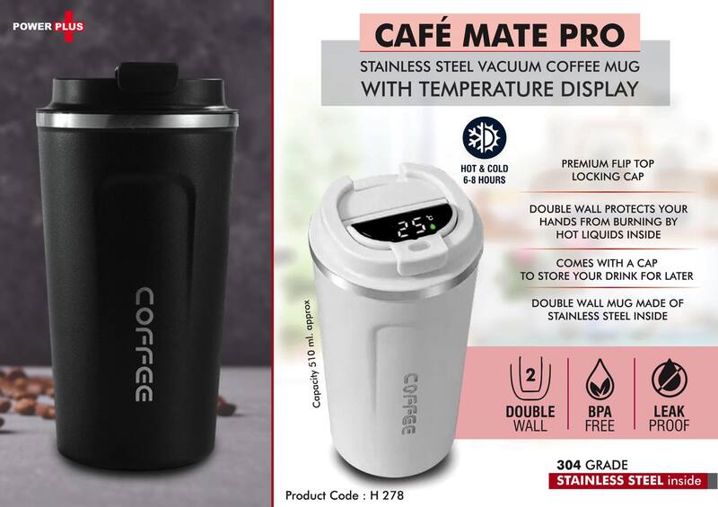Cafe Mate Pro: Stainless Steel Vacuum coffee mug with Temperature Display |