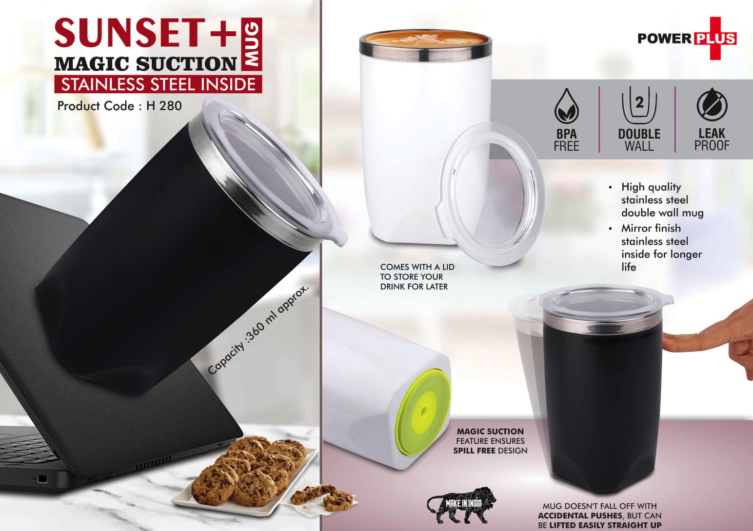 Sunset+ : Magic Suction Mug with Stainless Steel inside