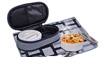 Mini Lunch box bag with 2 Microwave safe containers, Spoon, Fork and Tablemat