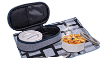 Mini Lunch box bag with 2 Microwave safe containers, Spoon, Fork and Tablemat