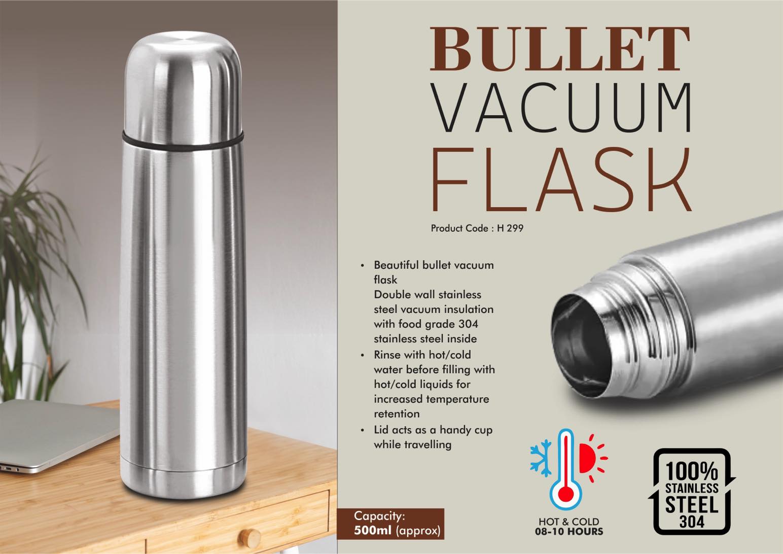 Bullet vacuum flask with Cap