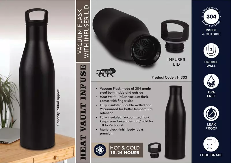 HeatVault Infuse: 900 ml vacuum flask with infuser lid