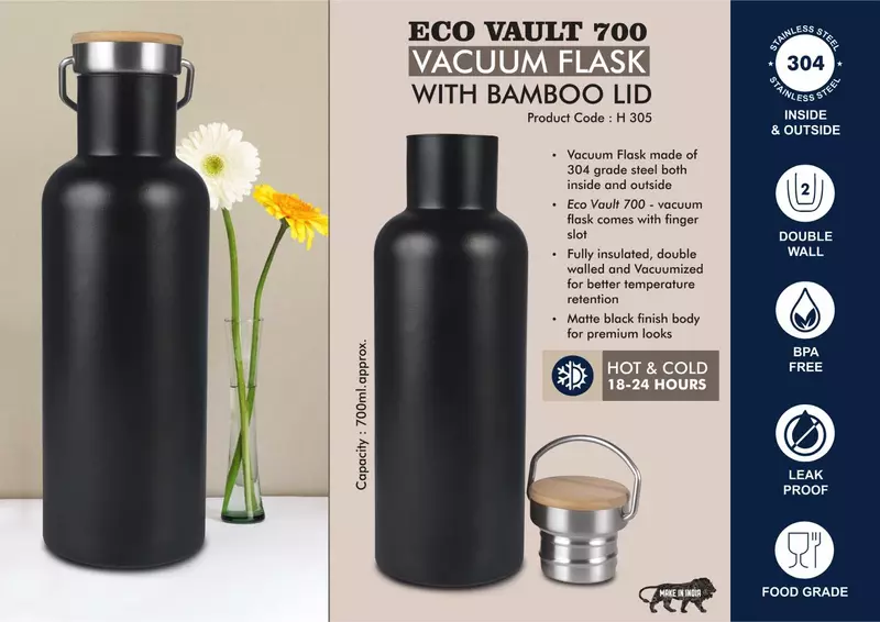 EcoVault 700: 700 ml vacuum flask with Bamboo lid