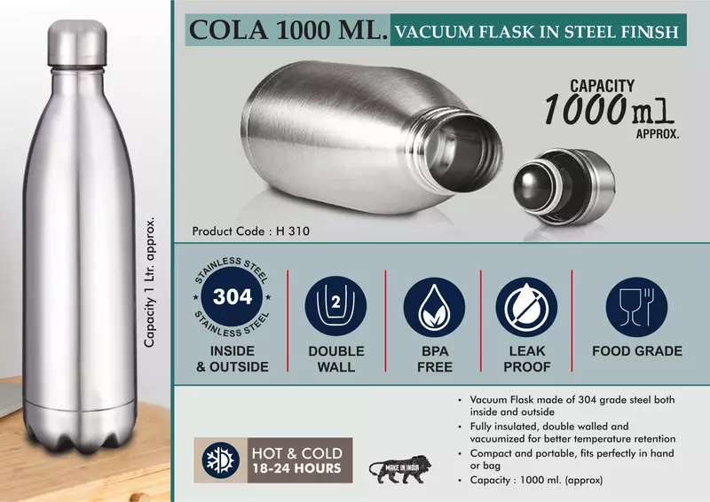 Cola 1000 ml Vacuum flask in Steel Finish