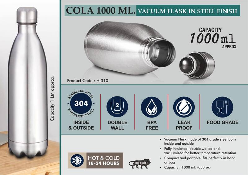 Cola 1000 ml Vacuum flask in Steel Finish
