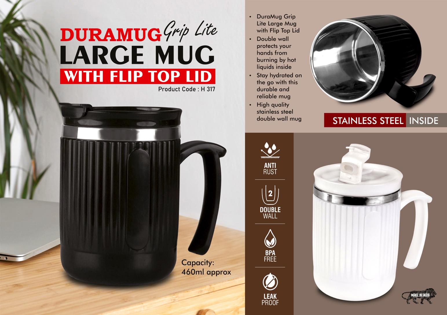 DuraMug Grip Lite: Large steel mug