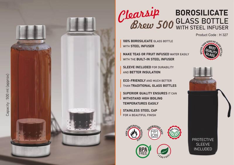 ClearSip Brew 500: Borosilicate Glass Bottle with Steel Infuser