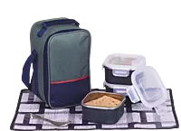 Zippy Square: Lunch box bag with 3 Square Stainless steel containers with striped