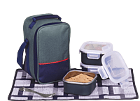 Zippy Square: Lunch box bag with 3 Square Stainless steel containers with striped