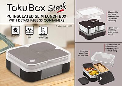 TokuBox Stack: Slim Lunch box with Detachable SS containers