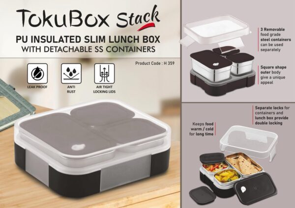 TokuBox Stack: Slim Lunch box with Detachable SS containers