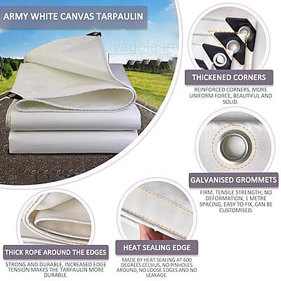 Lonas impermeables de lona 1x1,5 m 2x3 m 3x4 m 4x6 m 6x10 m - 600 g/m² - Blanco, Lonas impermeables de lona 1x1,5 m 2x3 m 3x4 m 4x6 m 6x10 m - 600 g/m² - Blanco,