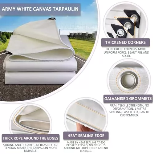 Lonas impermeables de lona 1x1,5 m 2x3 m 3x4 m 4x6 m 6x10 m - 600 g/m² - Blanco,