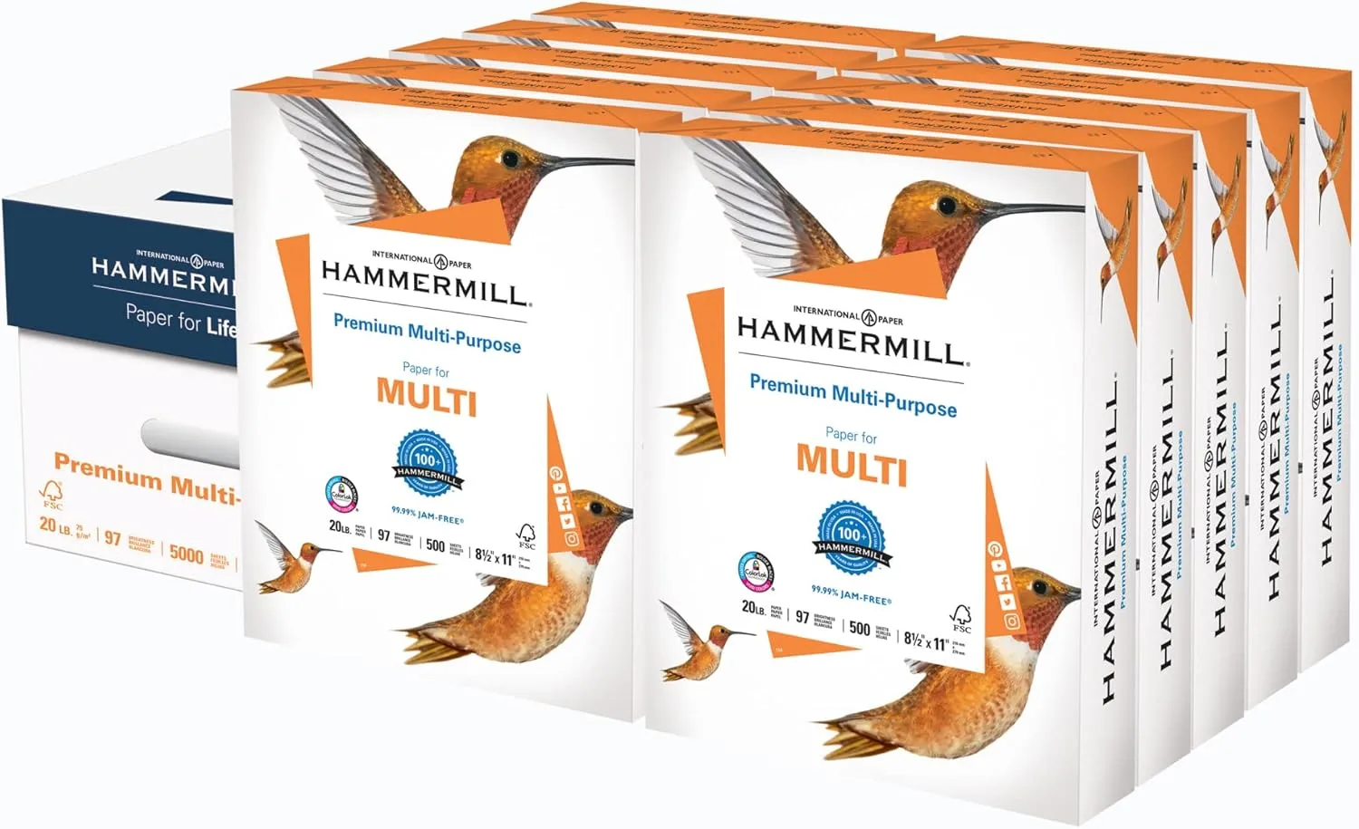 Hammermill Premium Multipurpose Printer Paper, 20 lb, 8.5 x 11, 10 Ream (5,000 Sheets), 97 Bright