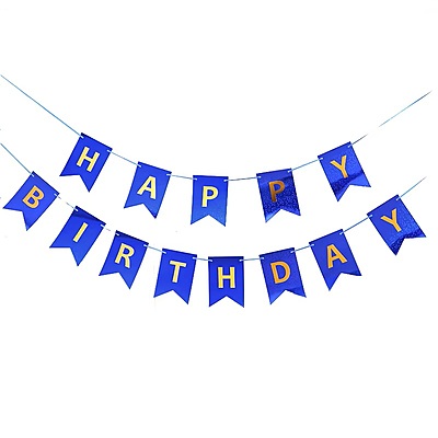 Happy Birthday Banner – Blue with Holographic Shine - Large