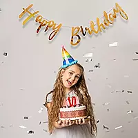 Happy Birthday Banner – Cursive Metallic Gold