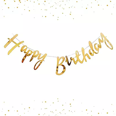 Happy Birthday Banner – Cursive Metallic Gold