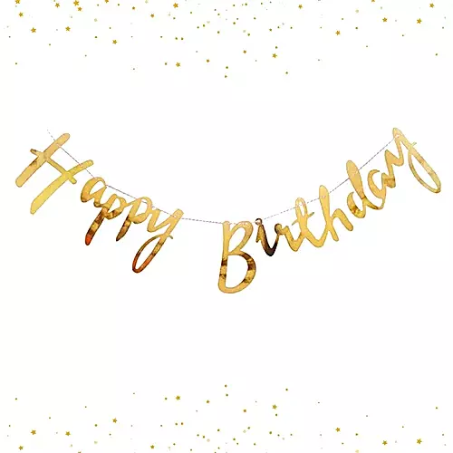 Happy Birthday Banner – Cursive Metallic Gold