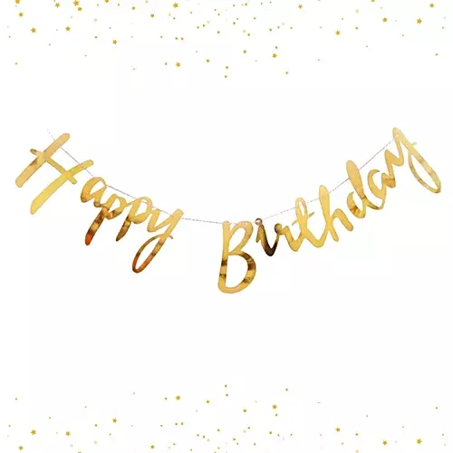 Happy Birthday Banner – Cursive Metallic Gold
