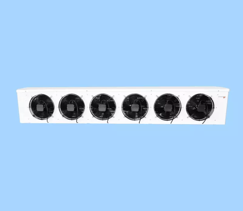 Evaporador Hispania Bajo Perfil Deshielo por Aire y Eléctrico Modelo HEA-5E 245-6B Voltaje 230V/1F/60HZ BTU/HR 25 °F y 10 °F TD 32738 BTU/HR -20 °F y 10 °F TD 24545 A.P.P. 6.3 Ventiladores 5