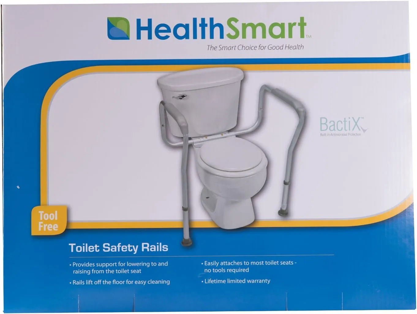 HealthSmart Adjustable Germ-Free Toilet Rails Safety Arms, 12inH x 27inW x 24inD, White