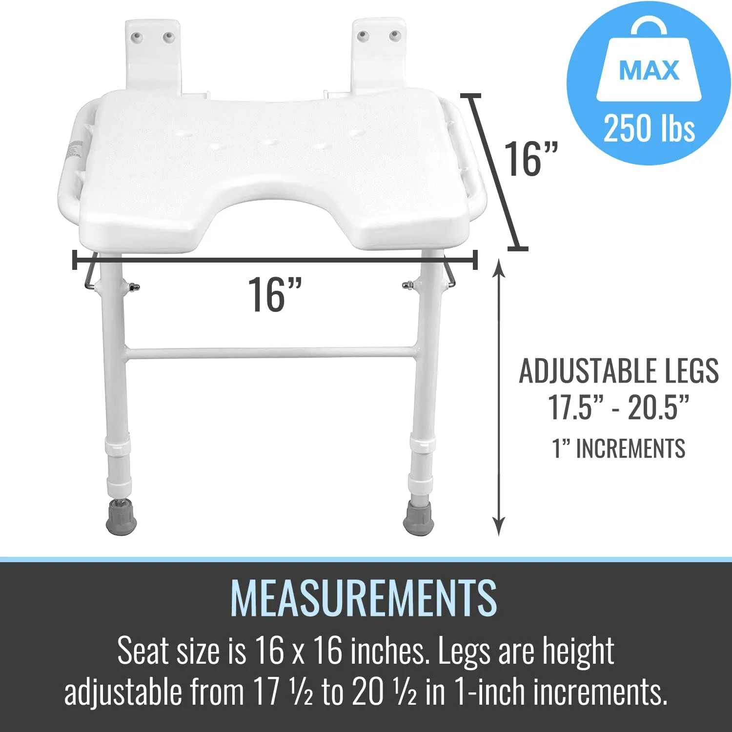 HealthSmart Wall Mount Fold Away Bath Chair Shower Seat Bench with Adjustable Legs, FSA and HSA Eligible