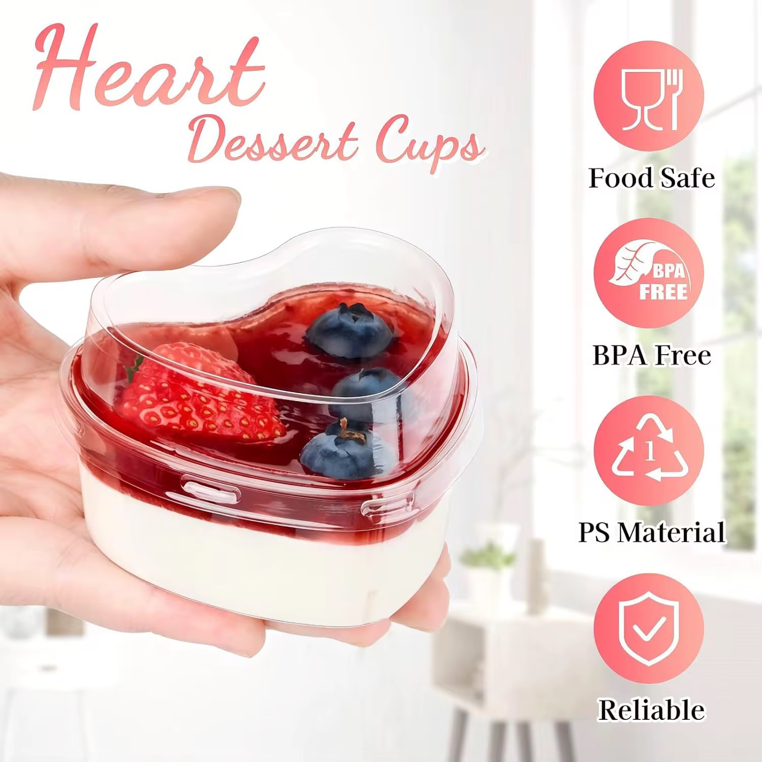 150ml HEART ACRYLIC DESSERT CUP CUP WITH LID