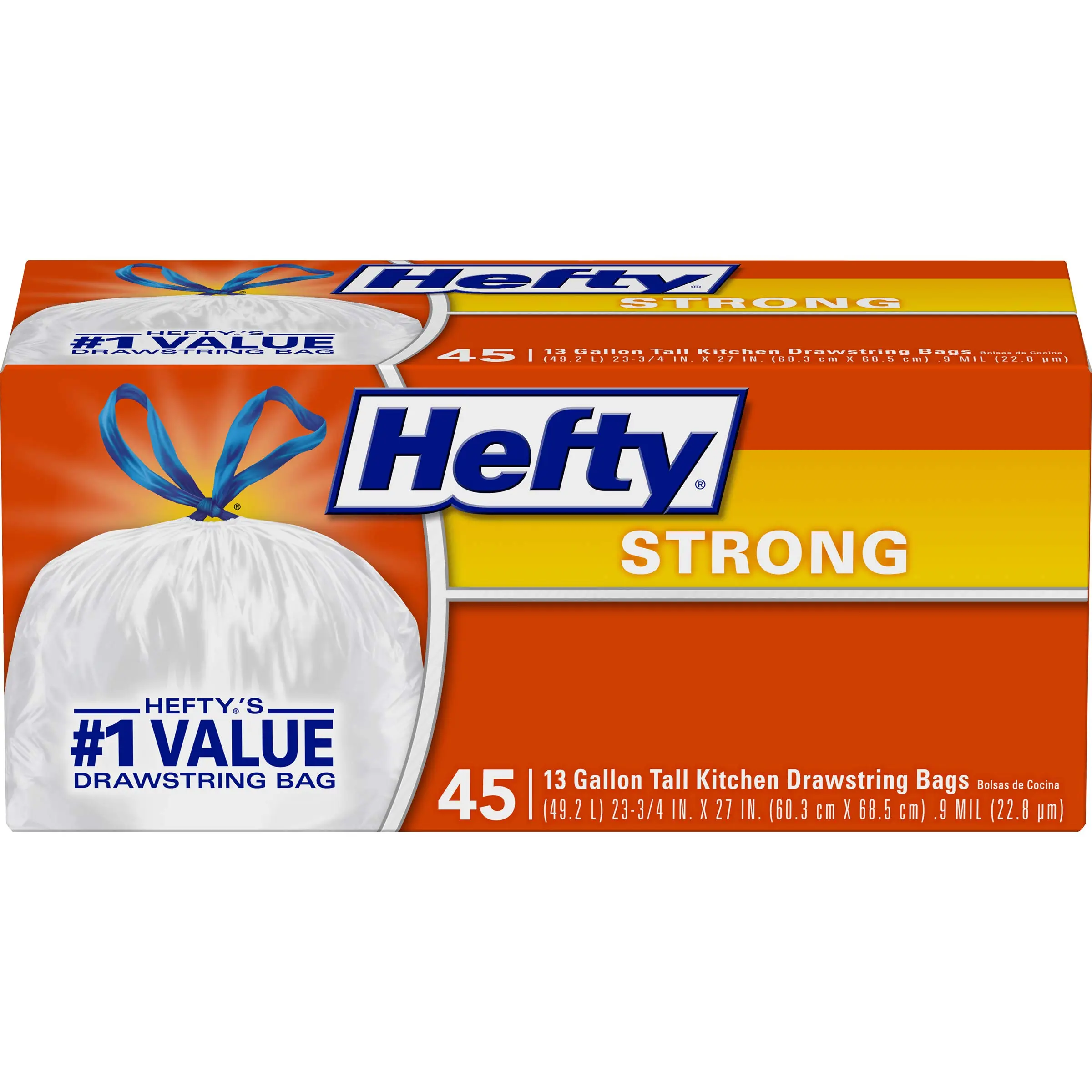 Hefty Strong Tall Kitchen Trash Bags, Unscented, 13 Gallon, 45 Count (Pack of 1)