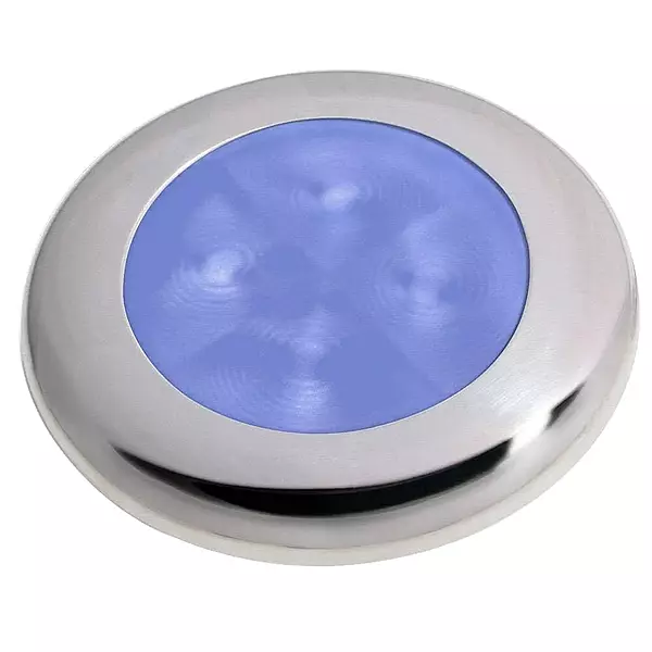 Hella Marine Slim Line LED 'Enhanced Brightness' Round Courtesy Lamp - Blue LED - Stainless Steel Bezel - 12V