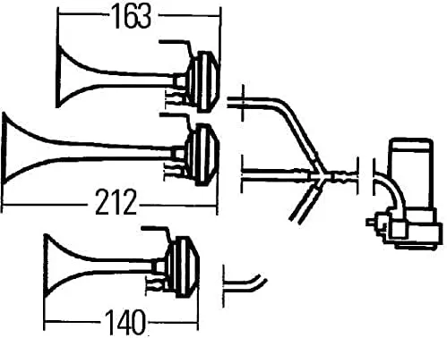 HELLA 003001671 Triple-Tone Air Horn Kit with 12V Air Compressor and Mounting Bracket Triple Tone