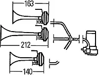 HELLA 003001671 Triple-Tone Air Horn Kit with 12V Air Compressor and Mounting Bracket Triple Tone