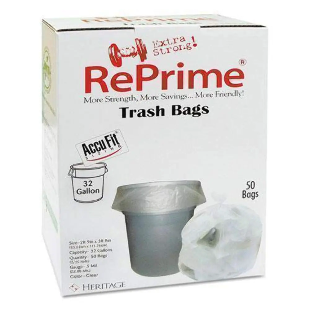 Heritage Accufit Can Liners, 32 Gallon, 0.9 Mil, Clear, Box Of 50