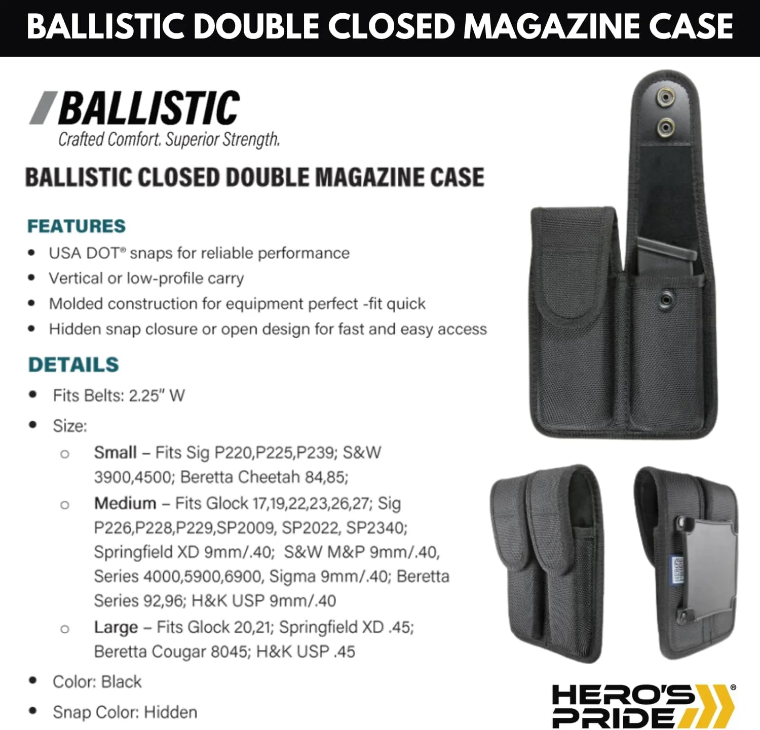 HERO'S PRIDE Ballistic Double Magazine Case for Duty Belt