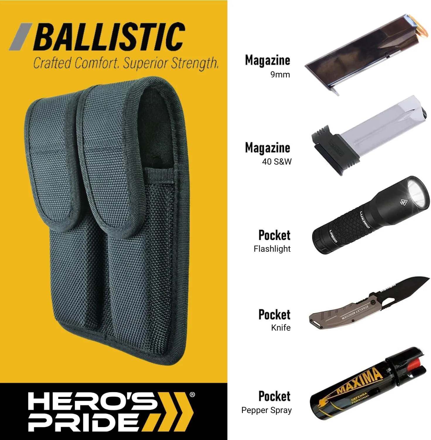 HERO'S PRIDE Ballistic Double Magazine Case for Duty Belt