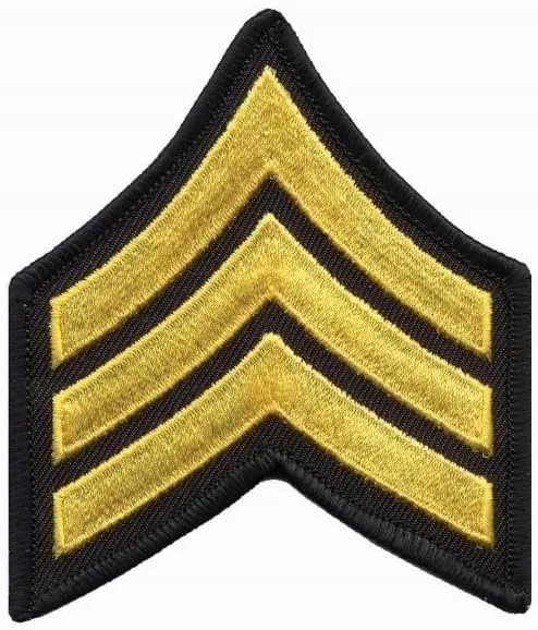 Hero's Pride SGT Chevrons, Merrowed Border, Medium Gold/Black, 3" Wide