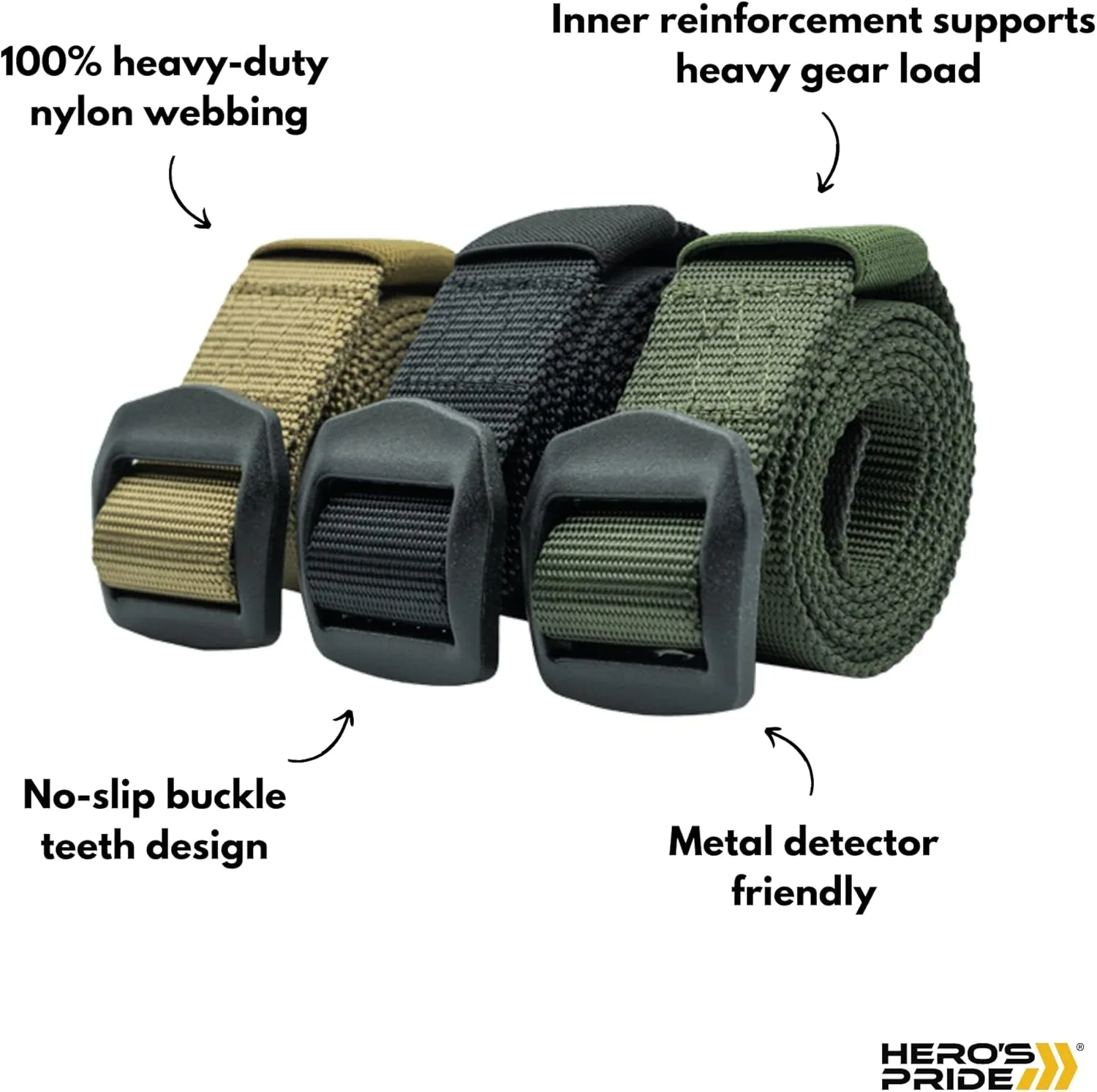 Hero's Pride Tactical EDC Belt, Law Enforcement Standard Issue, High-Grade Nylon Webbing 1.5 in
