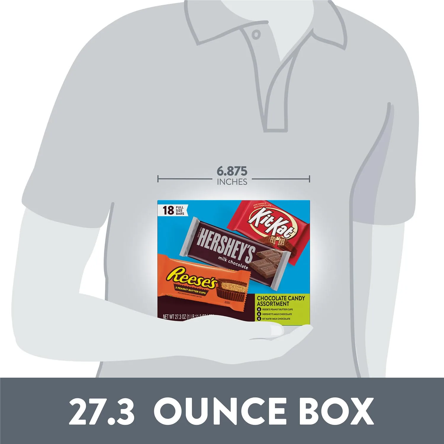 HERSHEY'S, KIT KAT and REESE'S Assorted Milk Chocolate Candy Variety Box, 27.3 oz (18 Count)