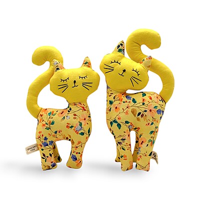 Cặp Đôi Mèo Thiên Thần - Thủ Công Nhồi Bông, Vải Cotton