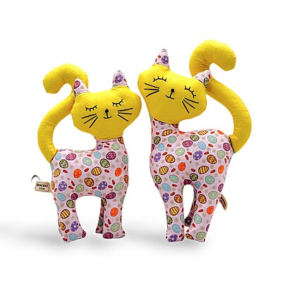 Cặp Đôi Mèo Thiên Thần - Thủ Công Nhồi Bông, Vải Cotton