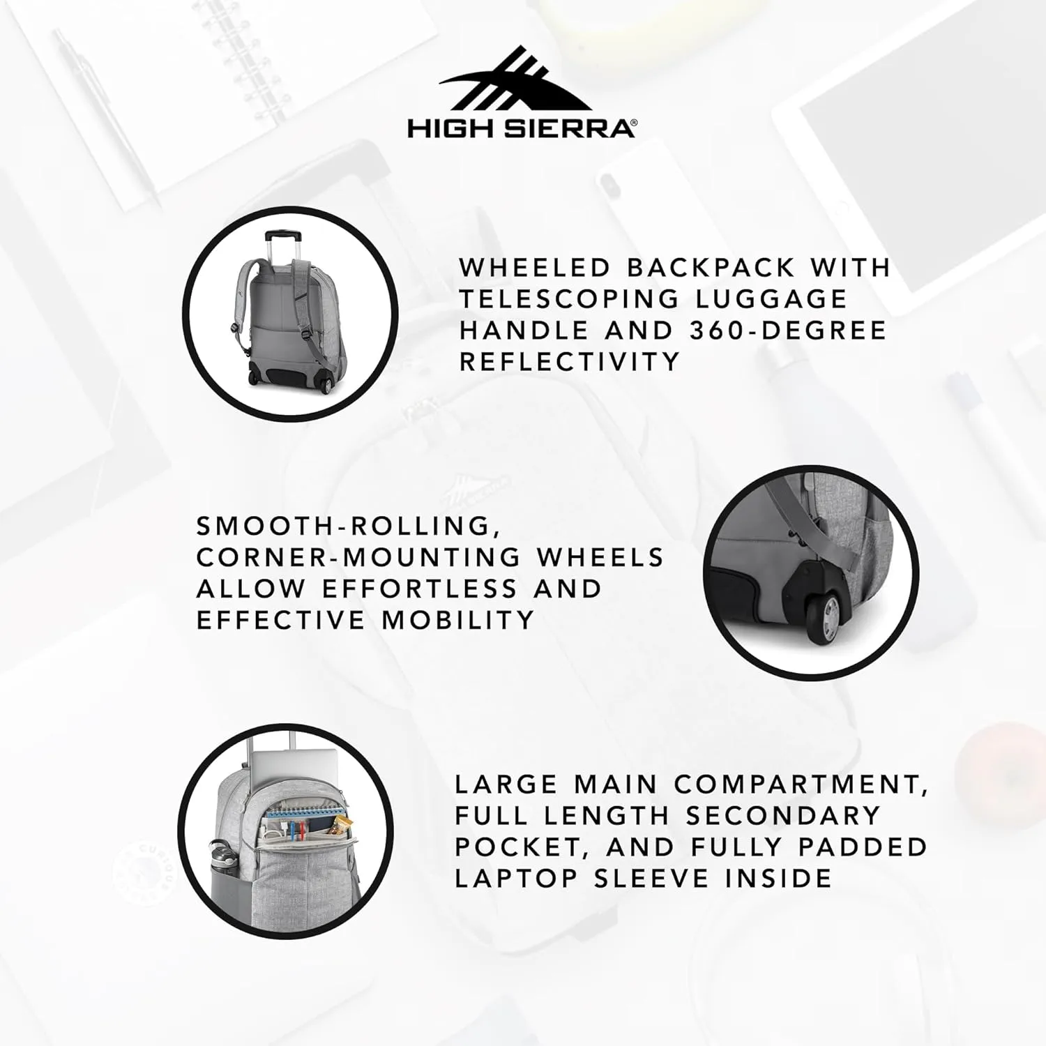 High Sierra Powerglide Pro Backpack With 15.6in Laptop Pocket, Silver