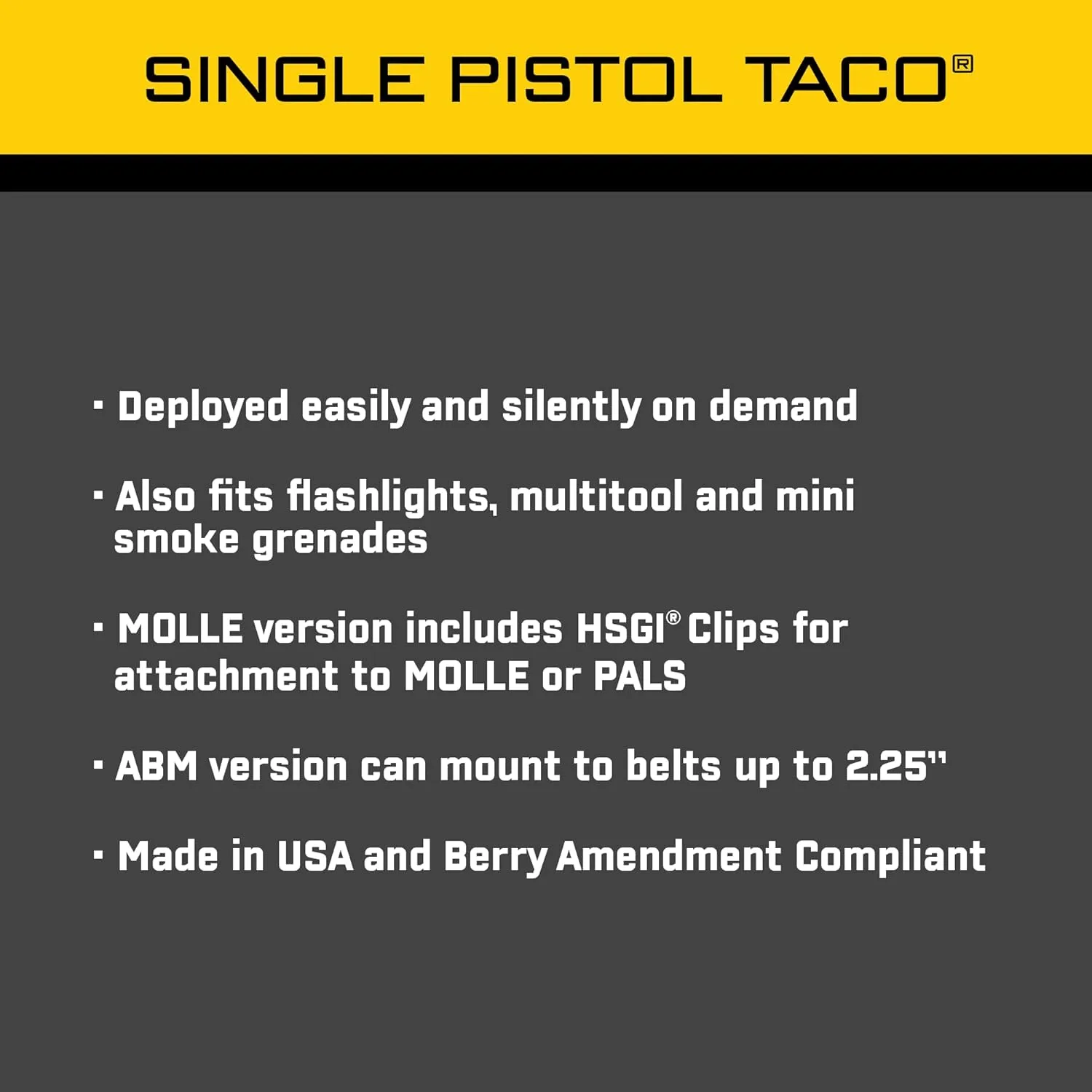 High Speed Gear Pistol TACO Single Magazine Pouch, MOLLE