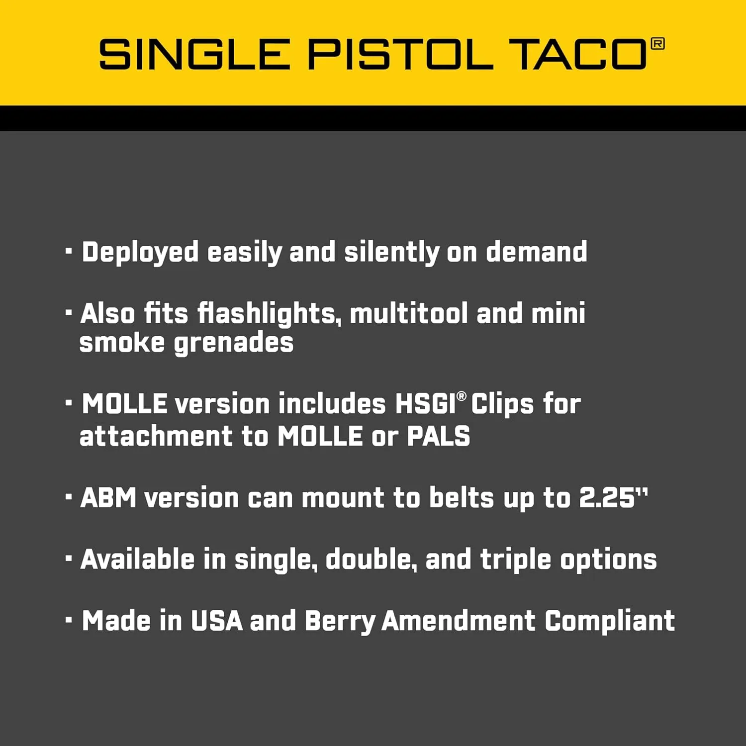 High Speed Gear Pistol TACO Single Magazine Pouch, MOLLE