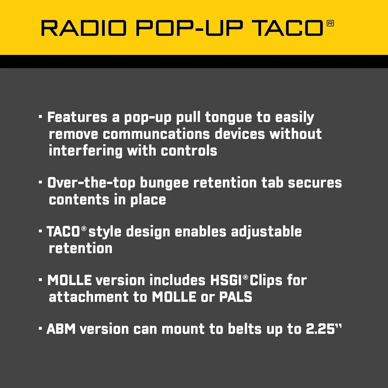 High Speed Gear Radio Pop-Up TACO MOLLE Compatible Communication Pouch