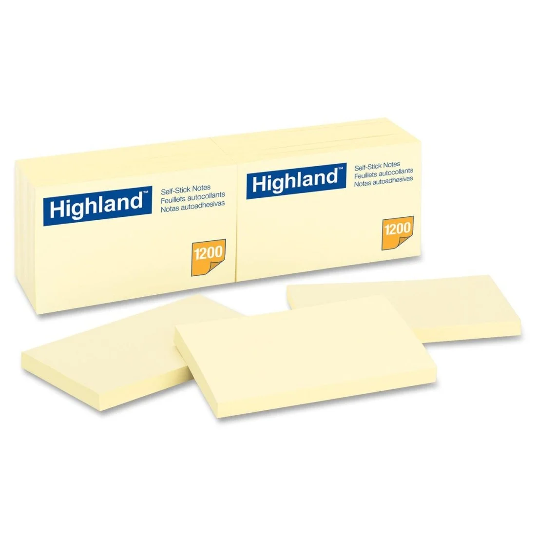 Highland 6559YW Self-Stick Notes, 3 x 5, Yellow, 100-Sheet, 12/Pack