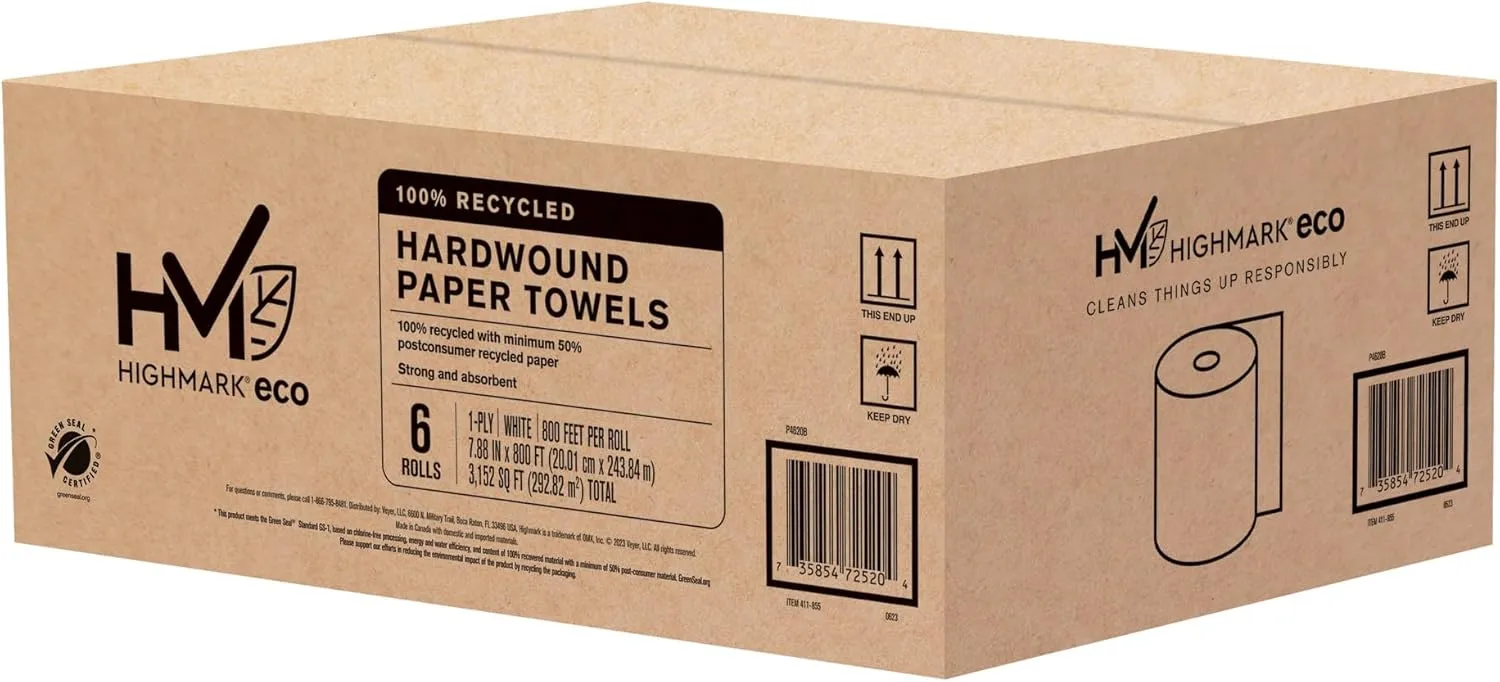 Highmark® Hardwound 1-Ply Paper Towels, 800' Per Roll, Pack Of 6 Rolls