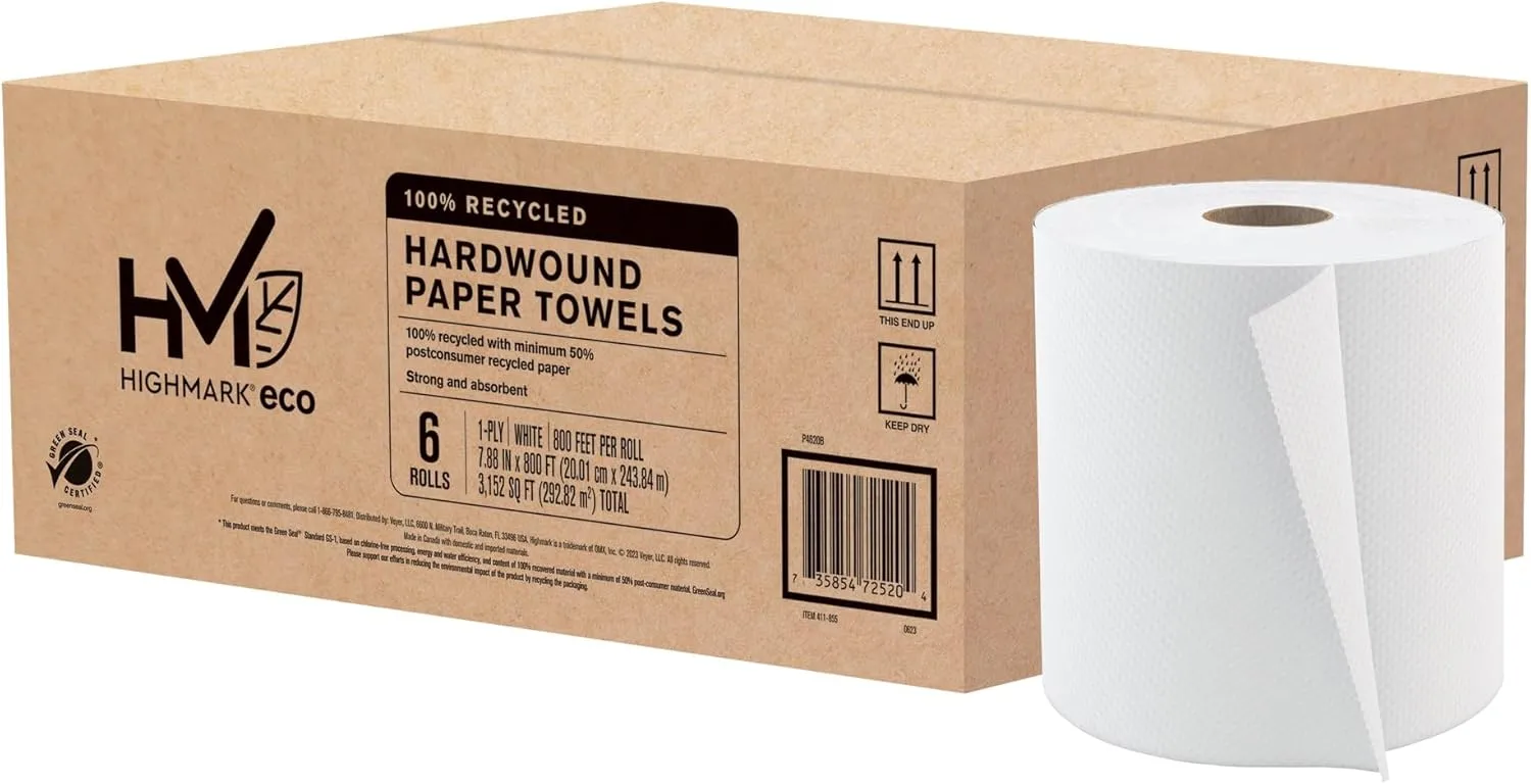 Highmark® Hardwound 1-Ply Paper Towels, 800' Per Roll, Pack Of 6 Rolls